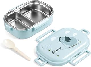 QLECT Kids Star Stainless Steel Lunch Box for Kids Adults, PUF Insulation Keeps Food Warm, Food Grade Bpa Free, 2 Compartments with Locking Lid and Steam Valve, Spill Leak Proof(700ml Printed Blue)
