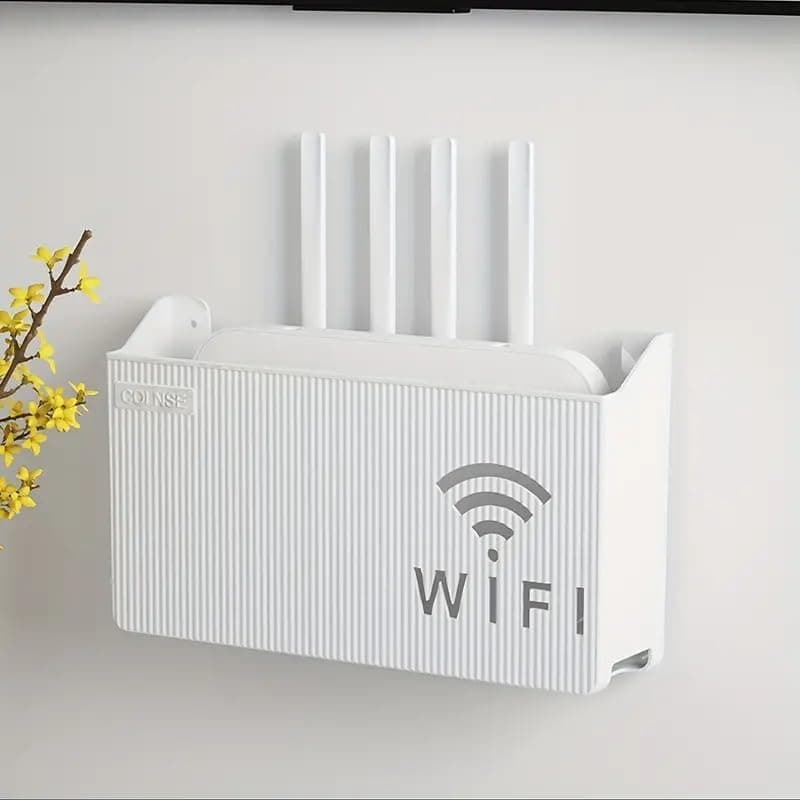 ADAKASI Self-Adhesive WiFi Router Storage Box Wall Mount Router Holder Shelf for Modem, Set-Top Box & Remote Cable Management Organizer Wall Shelf for Home & Office