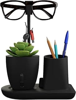 eo Pen Stand for Study Table with Self-Watering Plant Pot, Glasses & Smartphone Holder – Desk Organizer & Pencil Holder for Office, Home, Kids, Students, Study Room (Desk Station Black)