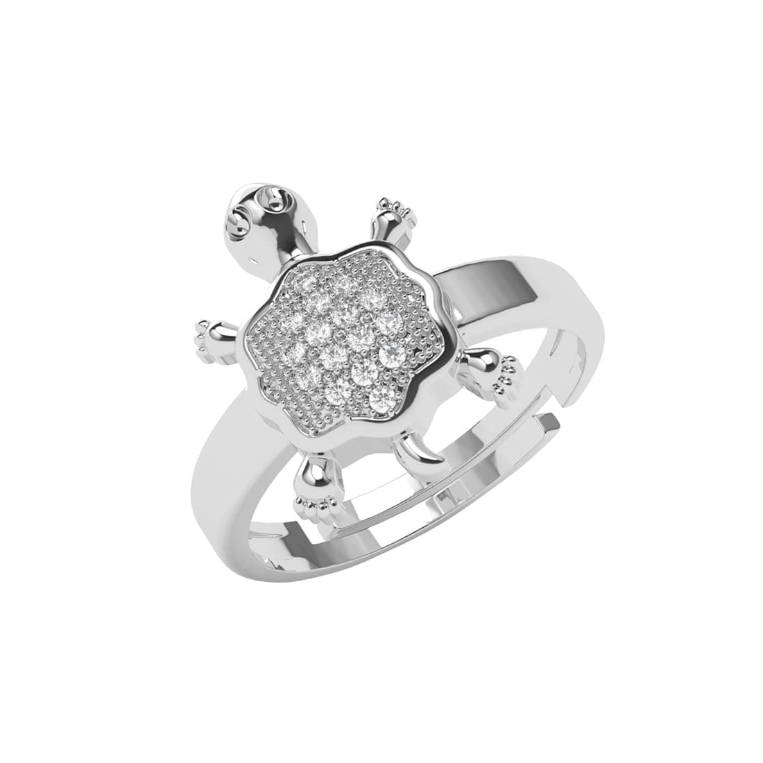 Clara 925 Sterling Silver Good Luck Tortoise Turtle Finger Ring for Women | Gift for Women Girls Wife Girlfriend | Swiss Zirconia | Platinum Plated | Size Adjustable