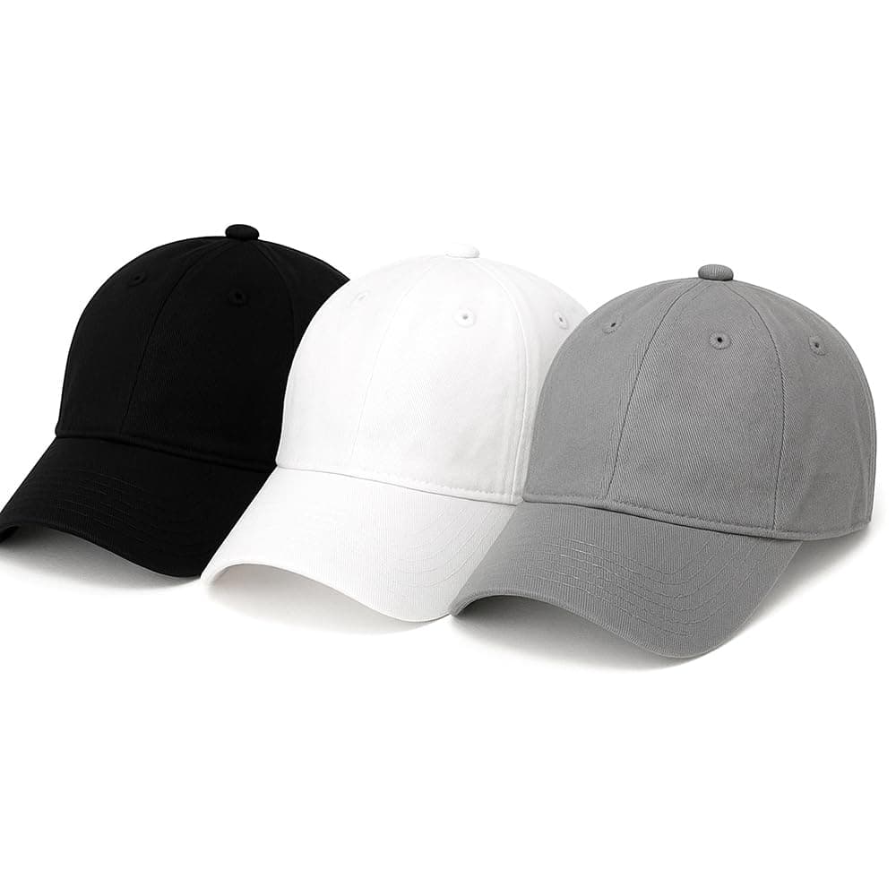 AMAZON BRAND - ANARVA Unisex Cotton Baseball Cap Pack of 3 – Adjustable Strap Back Hat for Men & Women | Breathable Casual Sports Caps for Outdoor, Running, Travel