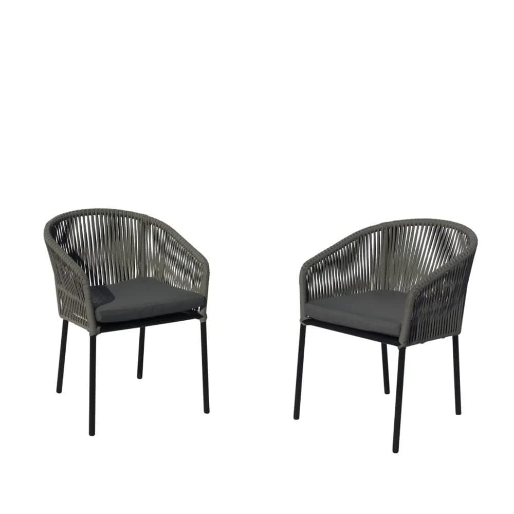 DEVOKO Patio Furniture Set, 2 Pieces Outdoor Furniture Rope Chairs with Cushions Conversation Set (Grey & Black)