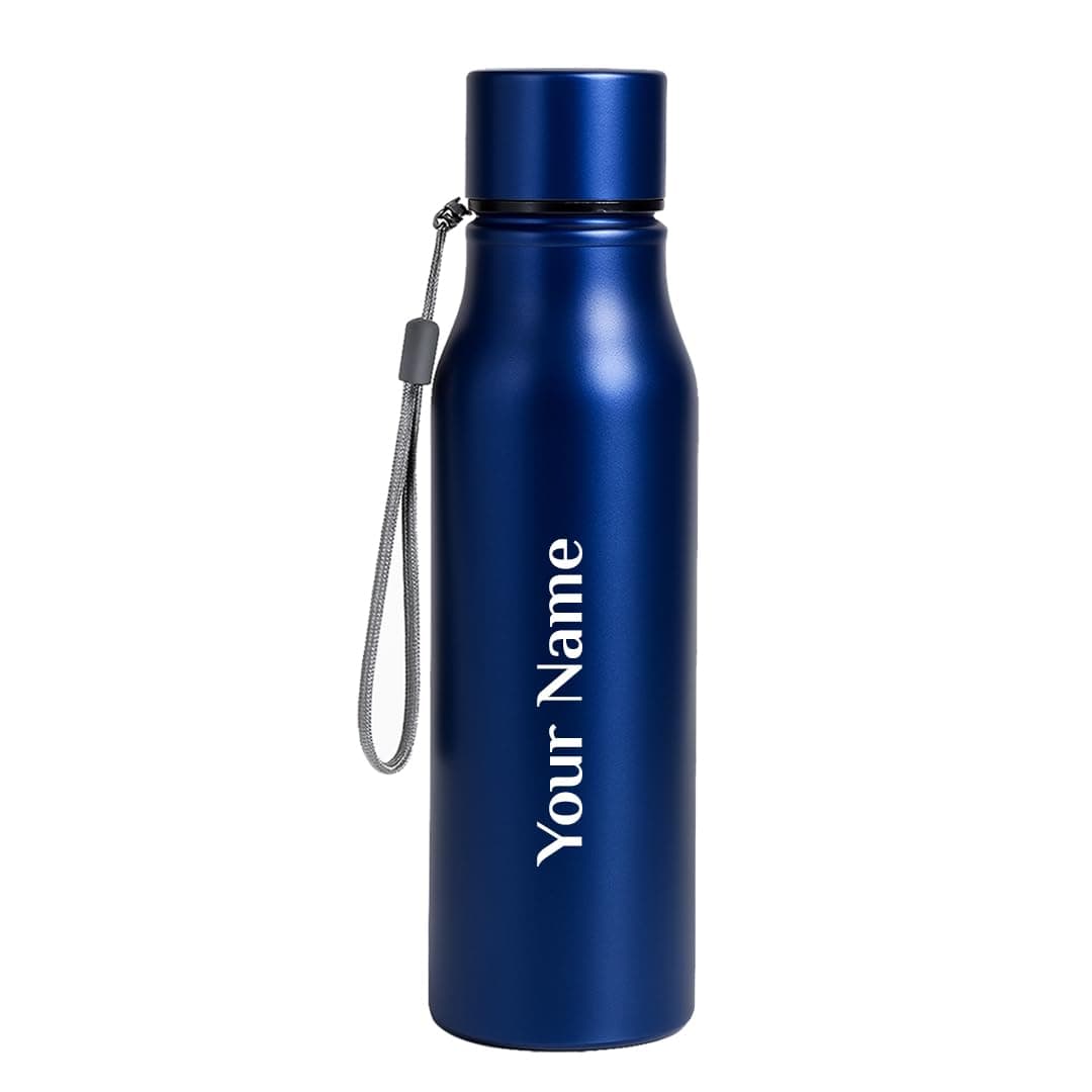 Giftana Personalized Bottle with Name, Single Walled Fridge Steel Water Bottle 750ml, Valentine Day Gifts for Men and Women, Birthday Gift, Customized New Year Corporate Gift for Employee - Blue