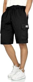Q - RIOUS Mens Casual Sweat Cargo Cotton Shorts Drawstring Elastic Waist Athletic Workout Gym Jogger Shorts with 5 Pockets