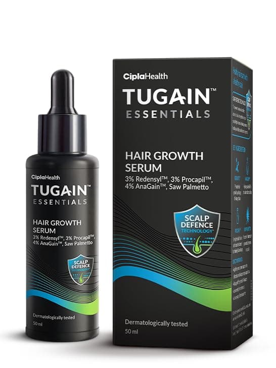 Tugain Essentials Hair Growth Serum by Cipla With 3% Redensyl, 4% Anagain, 3% Procapil, Saw Palmetto I Promotes Hair Growth | Controls Hair Fall | for Men & Women I Sulphate & Paraben free| 50 ml