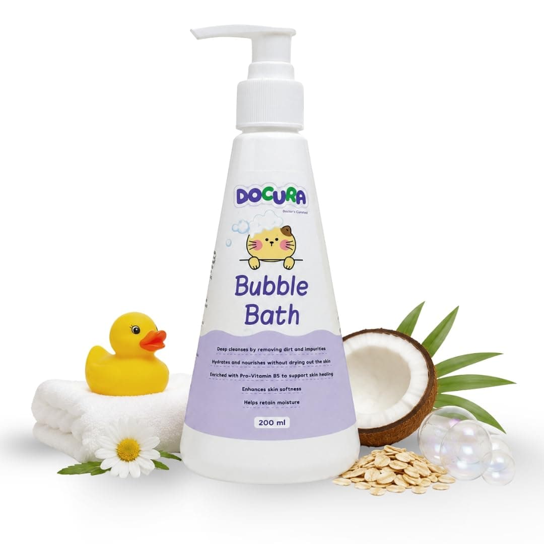 Docura Baby Bubble Bath | Gentle Foaming Cleanser for Newborns and Kids | Tear-Free Formula with Pro-Vitamin B5 | Mild & Nourishing for Sensitive Skin | Pediatrician Tested | 200 ml (Pack of 1)