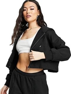 Koverify Cropped Cottonblend Zipper Women with Hood Plain Solid