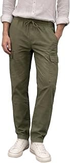 Louis Philippe Men's Relaxed Straight fit Cuffed Bottom Hem for Jog & Travel Friendly with Multi Usage Pockets Casual Trouser