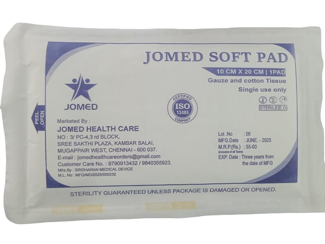 JOMED - Cotton Gauze Soft Pad sterile 1 pad (size : 10 X20 cm), (Pack of 10) for wound dressing