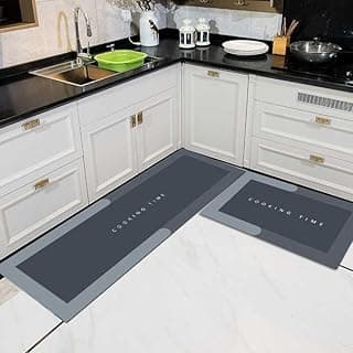 Rewup Kitchen mat-2 Pcs Kitchen Mats, Waterproof Memory Foam Kitchen Rugs, Standing Desk Mat Floor Mats, Comfort Runner Rug Carpets for Kitchen Floor, Sink(Must)