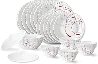 Larah by BOROSIL Boro Fluted Series Opalware Dinner Set | 28 Pieces for Family of 6 | Microwave & Dishwasher Safe | Bone-Ash Free | Crockery Set for Dining & Gifting | Plates & Bowls | White