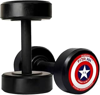 FITRXX Round Shape Rubber Dumbbells Set for Men & Women Professional Exercise Dumbbell for Full Body Workout | captain America black American Dumbbell | Set of 2 | 7.5 kg pair