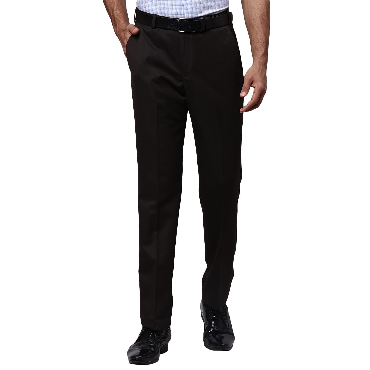 Park Avenue Men's Polyester Blend Plain Pattern Smart Fit Flat Front Formal Trouser