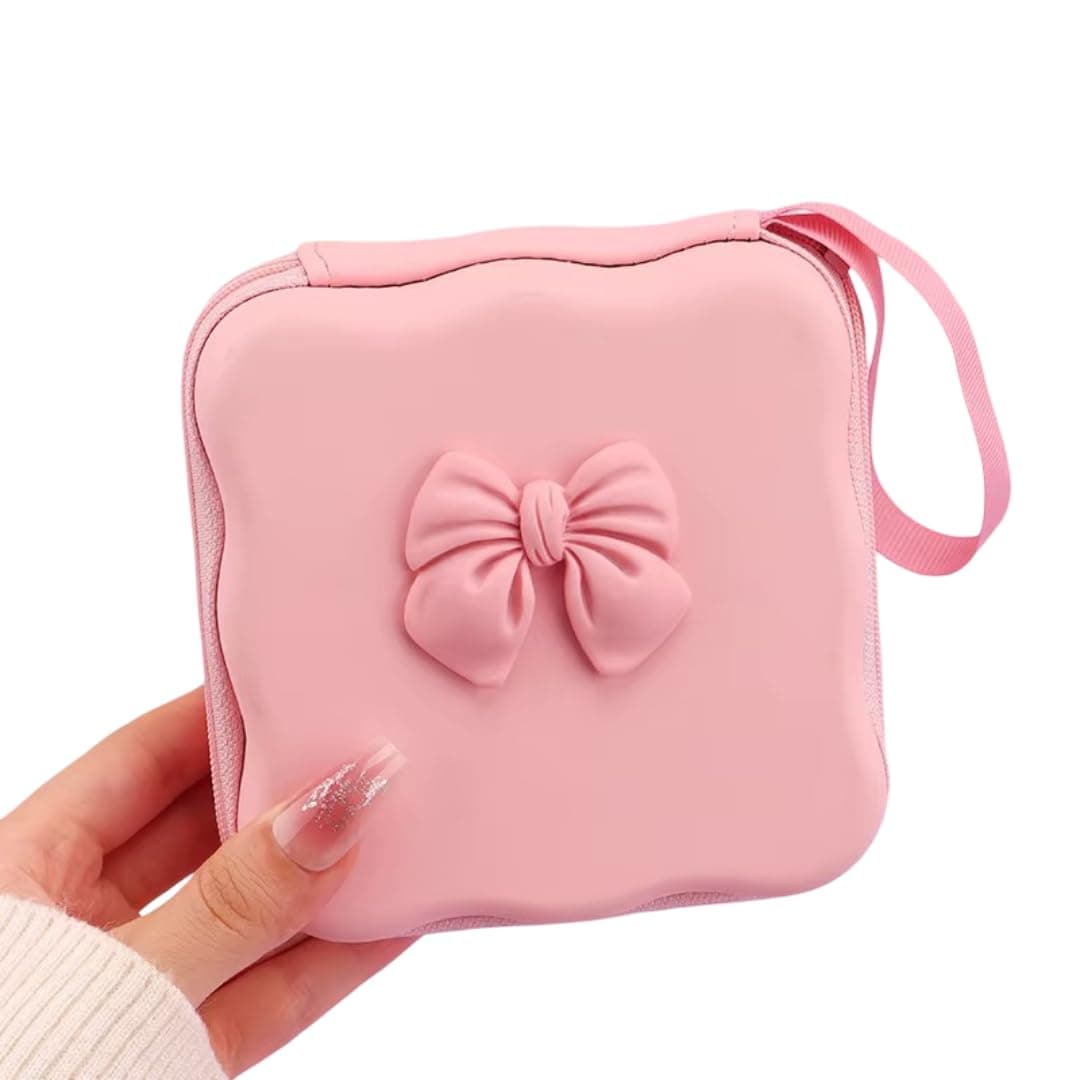 CERLINK Portable Mobile Phone Data Cable Storage Bag Multi-Function Charger Earphone Cord USB Travel Storage Pouch Pack of-1 (Pink Bow)