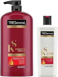 TRESemme Keratin Smooth Shampoo,With Keratin And Argan Oil For Straighter, Smoother And Shinier Hair, 1 Ltr And Keratin Smooth Conditioner, Smoother And Shinier Hair, 190 Ml