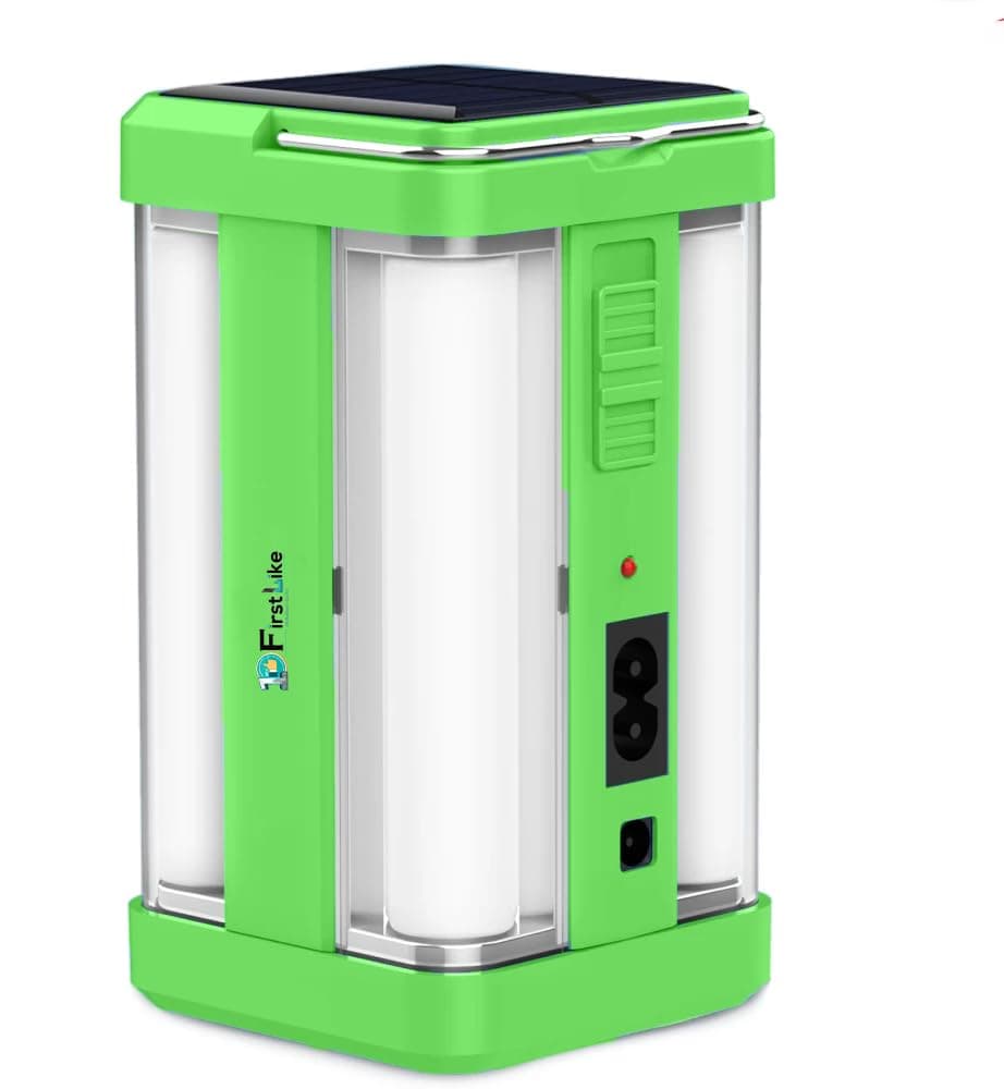 Solar Rechargeable Emergency Light for Home | 4 Side Tube Lantern Lamp with 32 SMD LED, Battery Backup, Floor Light for Indoor & Outdoor Use (Green)