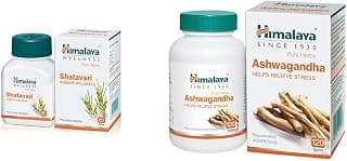 Himalaya Pure Herbs Shatavari Women's Wellness Tablets, Promotes lactation, White, 60 Count & Ashwagandha | 100% Pure Ashwagandha Root Extract | For Stress Relief | Rejuvenates Mind & Body | 120