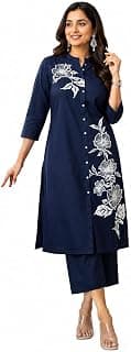 Women's Cotton Floral Printed Straight Kurti with Pant Set