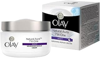 Olay Natural Aura Night Cream | Nourishes Skin for Healthy Glow | Fights 7 Signs of Ageing | With Niacinamide and Vitamin E | Normal, Oily, Dry, Combination Skin | 50g