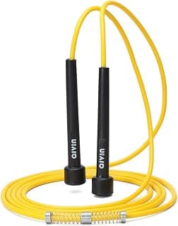 Aivin Trend Lightweight Mat PVC Jump Rope for Fitness & Exercise with Plastic Handles Tangle-Free Skipping Rope for Gym, Cardio & Endurance Training Jumping Rope for Men & Women (Yellow)