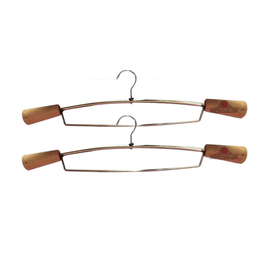Improvhome Set of 2 Lehenga Hanger India's First Unique Design Wooden Stainless Steel Hanger with Support - Wardrobe, Sarees, Coat, Scarfs & Other Clothes(2Pcs)
