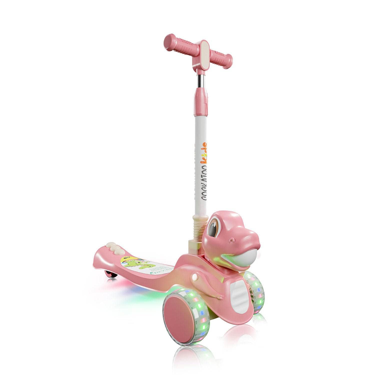 Cockatoo Glow Rider LED Kids Scooter for Kids 4 Years and Above with LED Light Wheel, Adjustable Height, 48 mm Wheel Size, Max User Weight 75Kg, Pink
