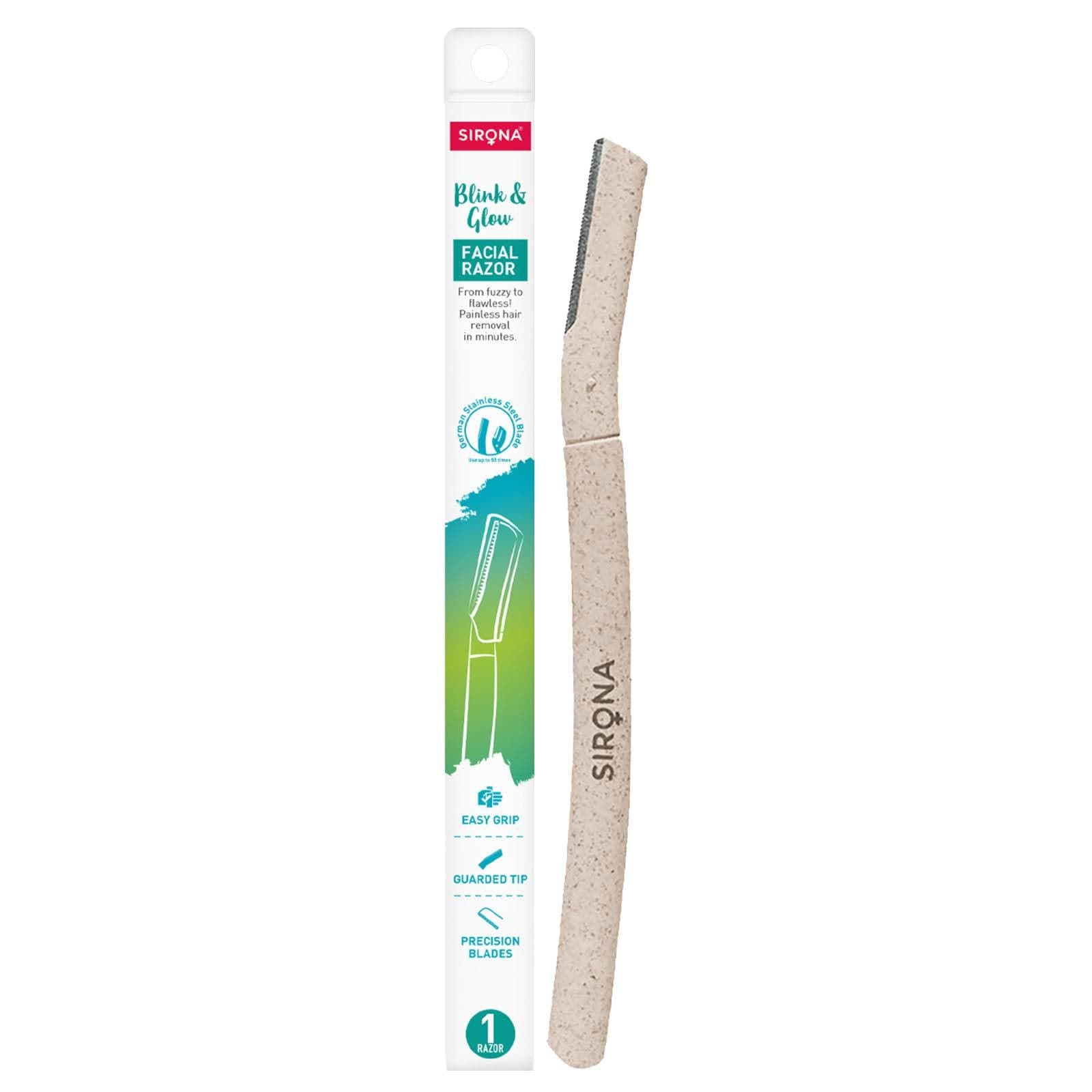 Sirona Reusable Blink & Glow Face Razor for Women - 1 Razor | Painless Facial Hair Removal | Eyebrow Shaper | Eyebrows, Upper Lip, Forehead, Peach Fuzz, Chin and Sideburns | Dermaplaning Tool