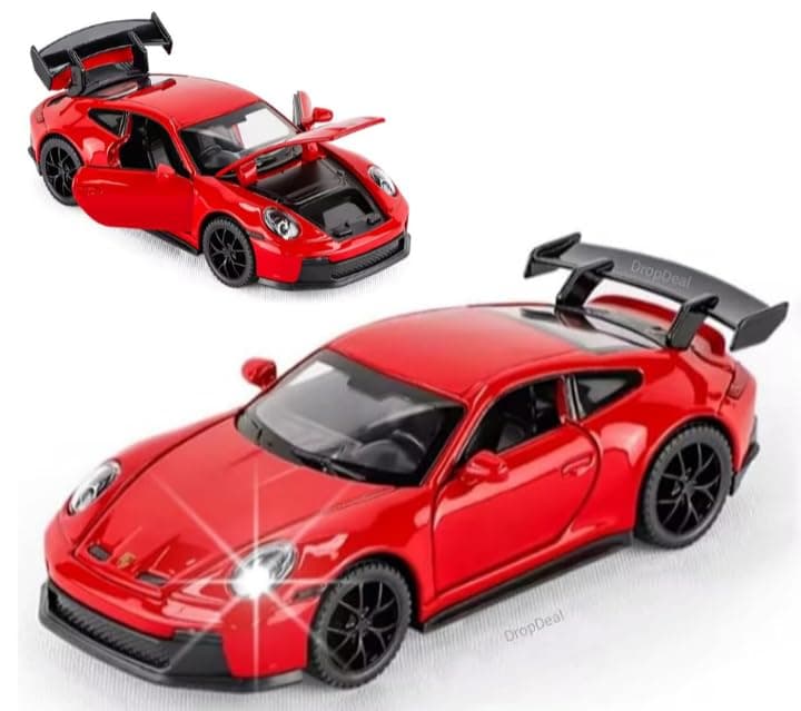 DropDeal® 1:32 Porsche 911 GT3 RS Sport Metal Model Toy Car Big Size Diecast with Openable Doors Light Sound Pull Back Features for Play & Gift or showpiece & Collection. (Red)