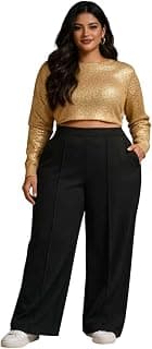 KOTTY Women’s Plus Size High Waist Wide Leg Pants for Stylish Comfort and Confident Casual/Stylish Wear
