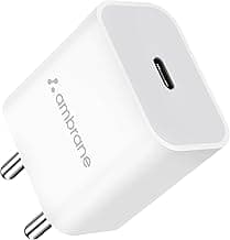 Ambrane 20W Type C Mobile Charger Adapter, Fast Charging for Android, iPhone 14/13,13/12/11/X & Pro, Max Series & Other Type C Enabled Devices, PD Technology, BIS Certified (Raap M20, White)