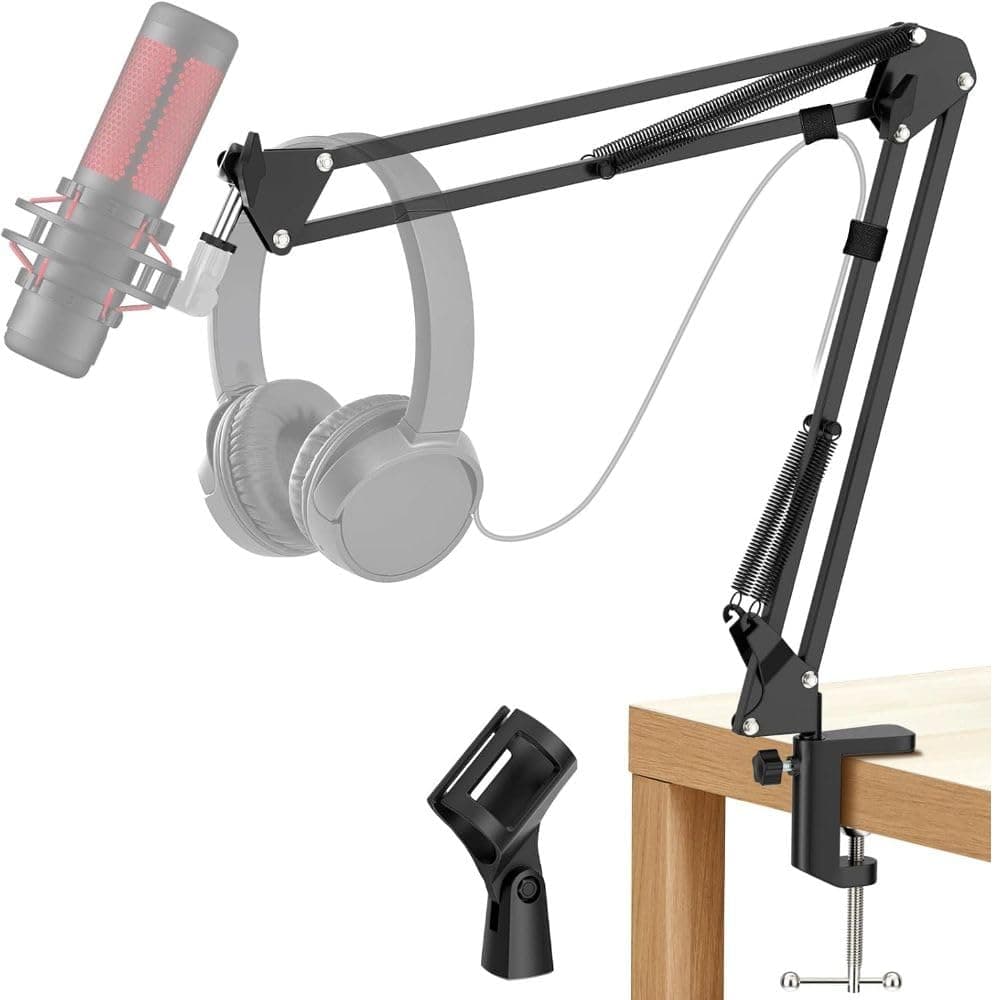 TECHBLAZE Mic Stand for Singing Suspension Boom Arm Microphone Stand for Recording Studio Table Mount Mike Holder Stand for Radio Broadcasting Studio Voice Over Sound Studio Tv Stations Max Load 1 KG