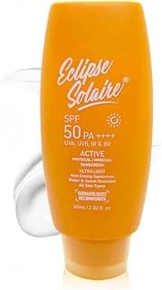 Eclipse Solaire Active Physical / Mineral Sunscreen SPF50 PA++++ | Clinically Tested | No White Cast | Broad Spectrum UVA/UVB & Blue Light Shield | Non-Greasy Sunscreen SPF 50 For All Skin Types – 60ml.