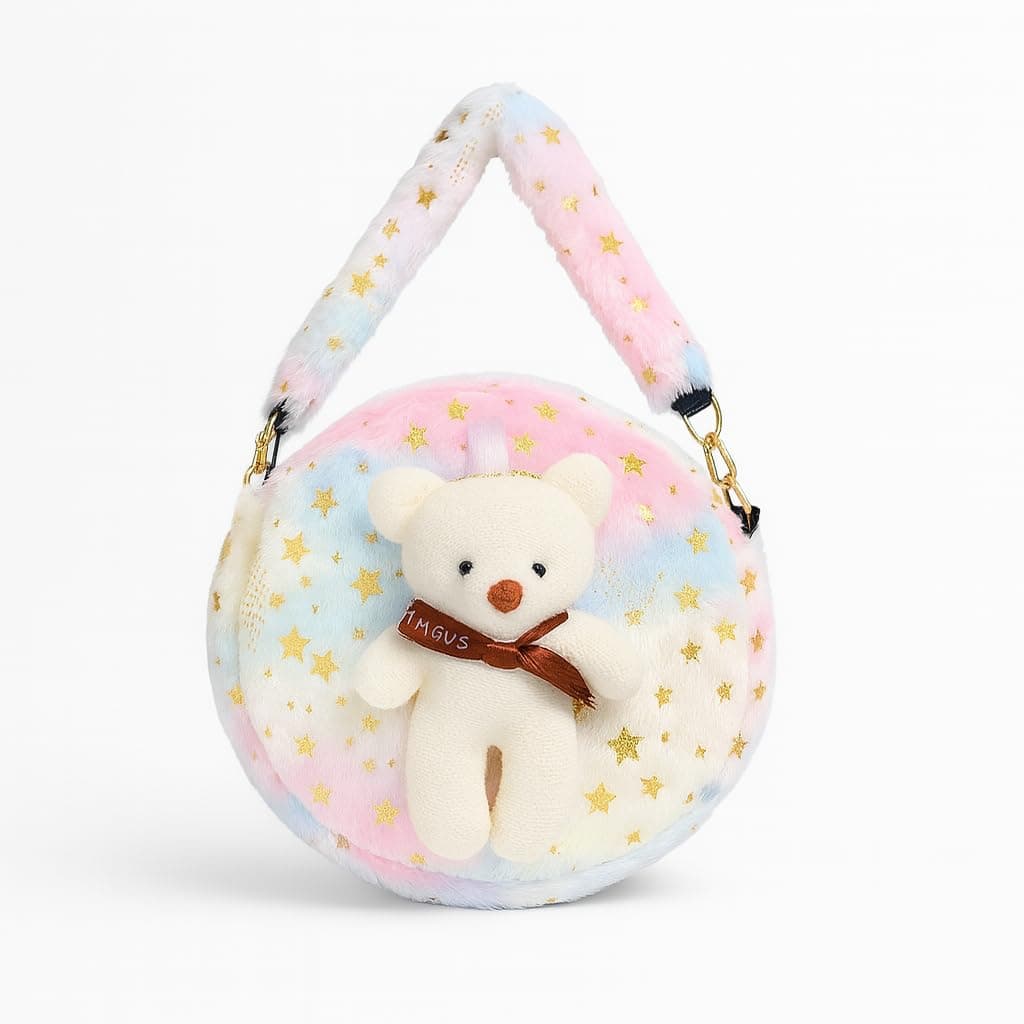 CULT FACTORY Girls Sling Bag Cute Sling Bag Combo for Kids Teddy Slingbag Mini Handbag Combo Fur Toy Bag
