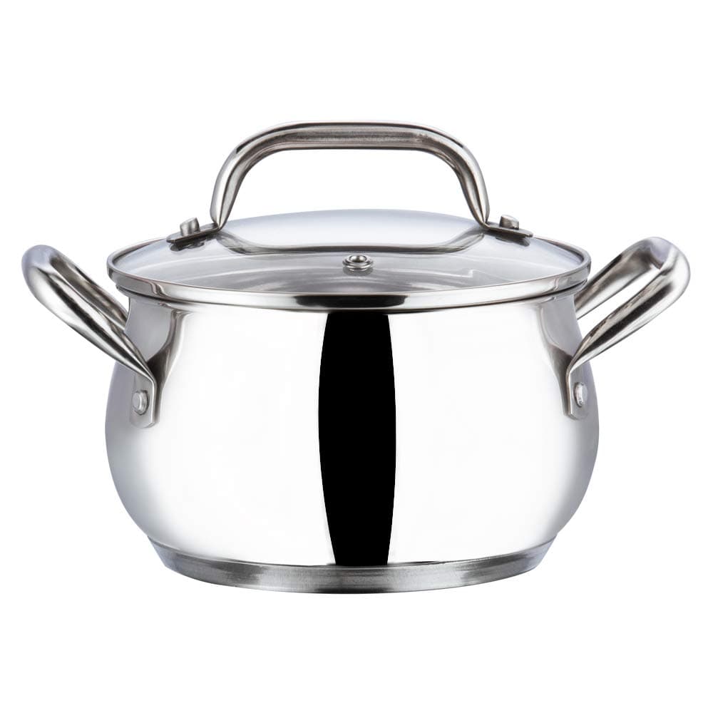 Vinod Almaty Stainless Steel Casserole with Glass Lid 2.9 Litre, 18 cm | 2.6mm Thick Base |Casserole Sturdy Riveted Handle | 2 Year Warranty | Induction & Gas Base