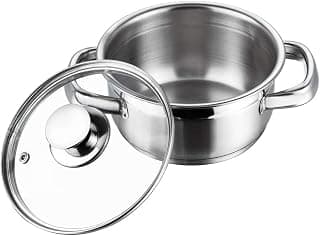 Vinod Bremen Stainless Steel Saucepot with Glass Lid 1 Litre, 14 cm | 2.5mm Thick Base | Riveted Sturdy Handle | 2 Year Warranty | Induction and Gas Base - Silver
