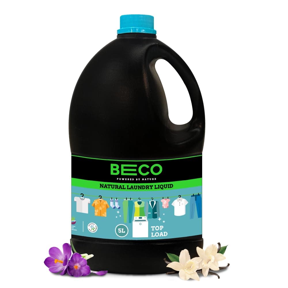 Beco Natural Liquid Detergent Top Load - 5L Bottle | Tough Stain Removal | Lavender & Vanilla Freshness | Retains Brightness & Shine | Chemical Free | Top Load Washing Machine Detergent Liquid
