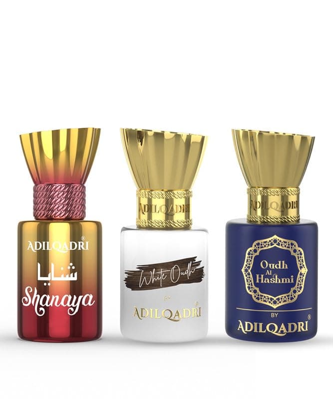 Adilqadri Shanaya White Oudh, Oudh Al Hashmi Attar Combo Pack | Arabic French Strong Masculine & Sweet Arabic Scent | Long Lasting Non-Alcoholic Roll-On Attar For Men & Women | Pack of 3-5.5ML Each