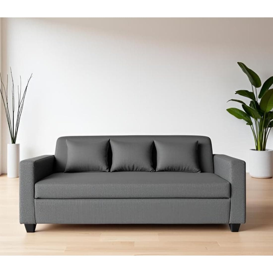 KENDALWOOD 3 Seater Fabric Sofa for Living Room, Home & Office - Dark Grey