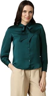 Allen Solly Women's Solid Tie-Up Shirt | Knot-Front Detail | Regular Fit | Soft Breathable Fabric | Smart Casual Wear