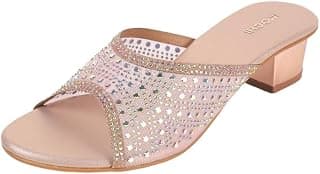 Mochi Women Open Faux Leather Embellished Ethnic Slip-on Heel Sandal