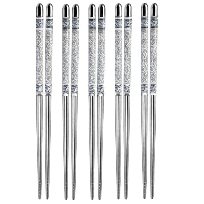5 Pairs Reusable Stainless Steel Chopsticks – Lightweight Metal Chopsticks, Dishwasher Safe, Durable Utensils for Sushi, Ramen, Noodles & Asian Cuisine