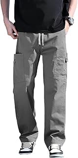 SMOWKLY Men’s Cotton Cargo Pants | Casual Trousers for Men | Comfortable Lower for Men | Breathable Pants with 6 Pockets & Drawstring Elastic Waistband