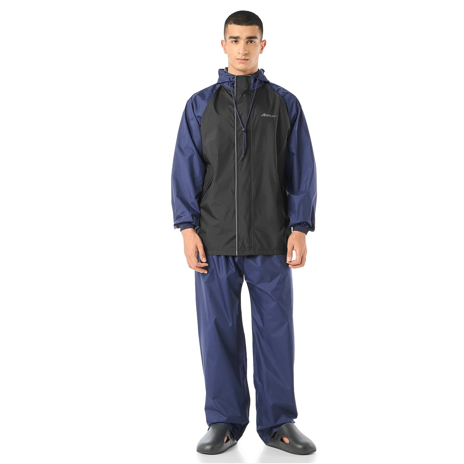 Boldfit Rain Coat For Men Waterproof With Pant Unisex Raincoat For Men Set Raincoat For Women Top & Bottom Combo Easy Adjustable Rain Coat Waterproof Bike Riding Poly PVC Guardian Navy XL-XXL