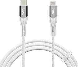 Boat Type C to Lighting Cable for 27W Fast Charging | 480 Mbps Data Transfer | 1.2 m (3.9 ft) Perfect Cable Length | Premium Nylon Braiding | Durable & Tangle-Free | with Silicon Tie (Arctic White)