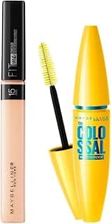 Maybelline New York Fit Me Concealer,15 Fair, 6.8ml and Maybelline New York Volume Express Colossal Masacara, Waterproof, Black, 10g