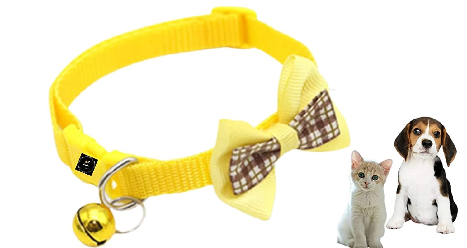 PSK PET MART Cat & Dog Collar Adjustable Safety Buckle Dog Cat Accessories Fashion Soft Collar (Yellow, Checkered)