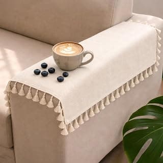 STITCHNEST Jute Sofa Arm Cover with Tassels | Elegant Textured Hand Rest Protector | Durable & Long-Lasting | 18 x 22 Inches