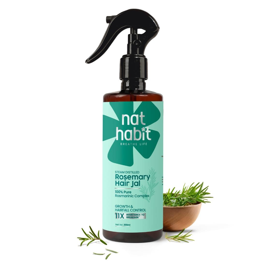 Nat Habit Rosemary Hair Spray For Hair Fall Control | With 100% Pure Rosmarinic Actives | Rosemary Water Spray For Hair Growth | Soft & Smooth Hair | Controls Hairfall & Adds Shine | For All Hair Types | 200ml