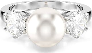 Swarovski Matrix ring, Crystal pearl, Round cut, White, Rhodium plated, One Size, Crystal, Diamond