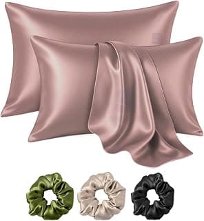 Satin Silk Pillow Cover for Hair and Skin 2 Piece with 3 Piece Satin Silk Scrunchies Free Solid Pillow Covers with Envelope Closure (Rose Taupe)